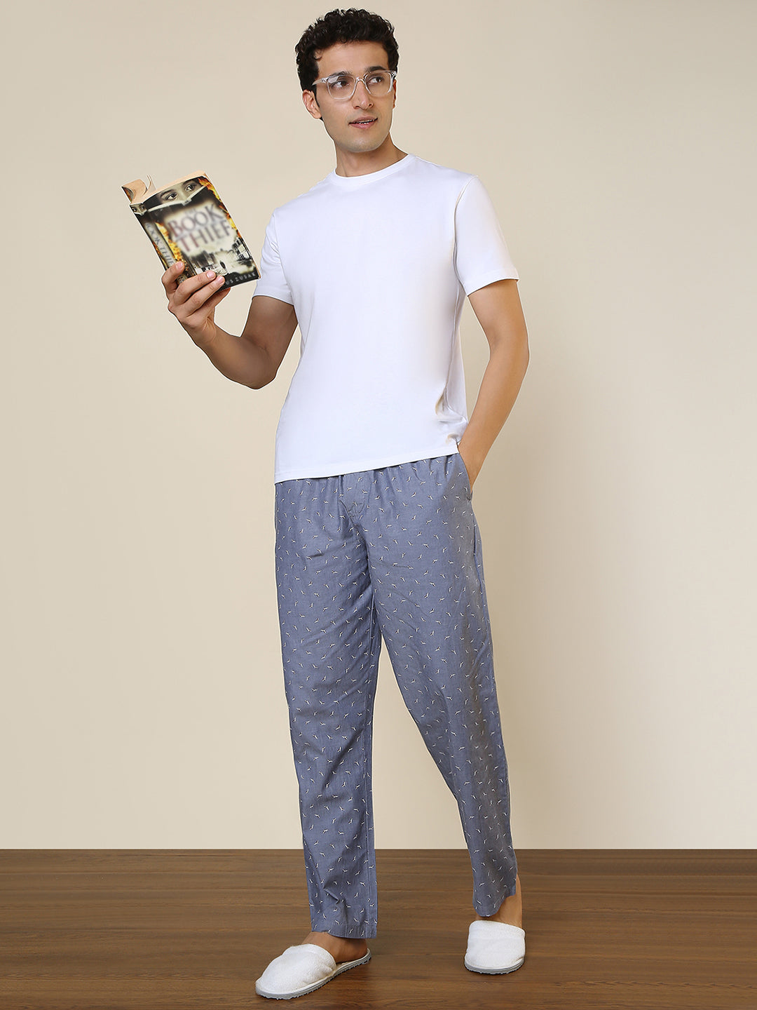 Sleepz Men Grey Regular Fit Printed Pyjama