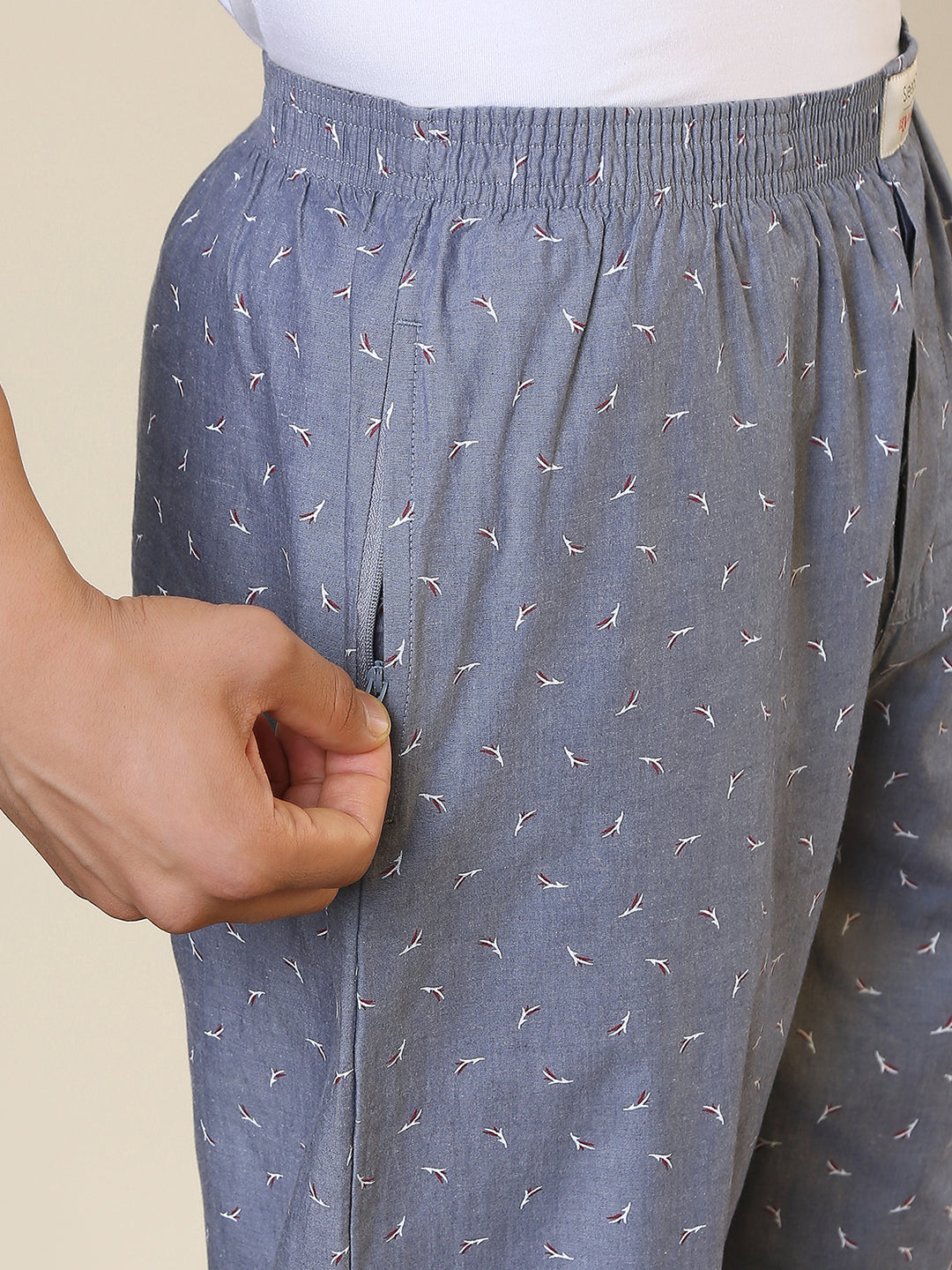 Sleepz Men Grey Regular Fit Printed Pyjama
