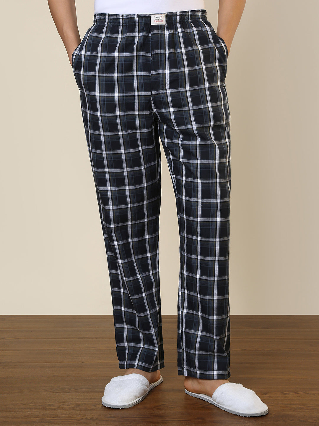 Sleepz Men Blue Regular Fit Checks Pyjama