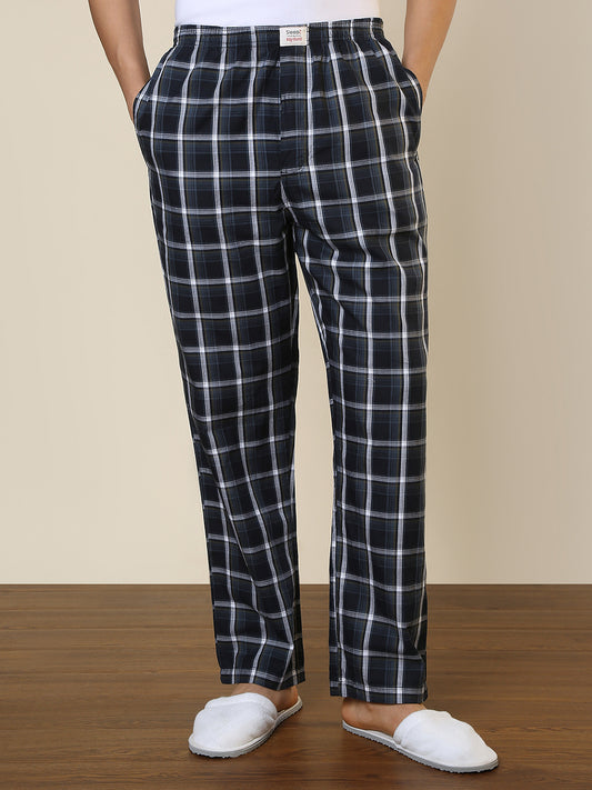 Sleepz Men Blue Checks Regular Fit Cotton Pyjama