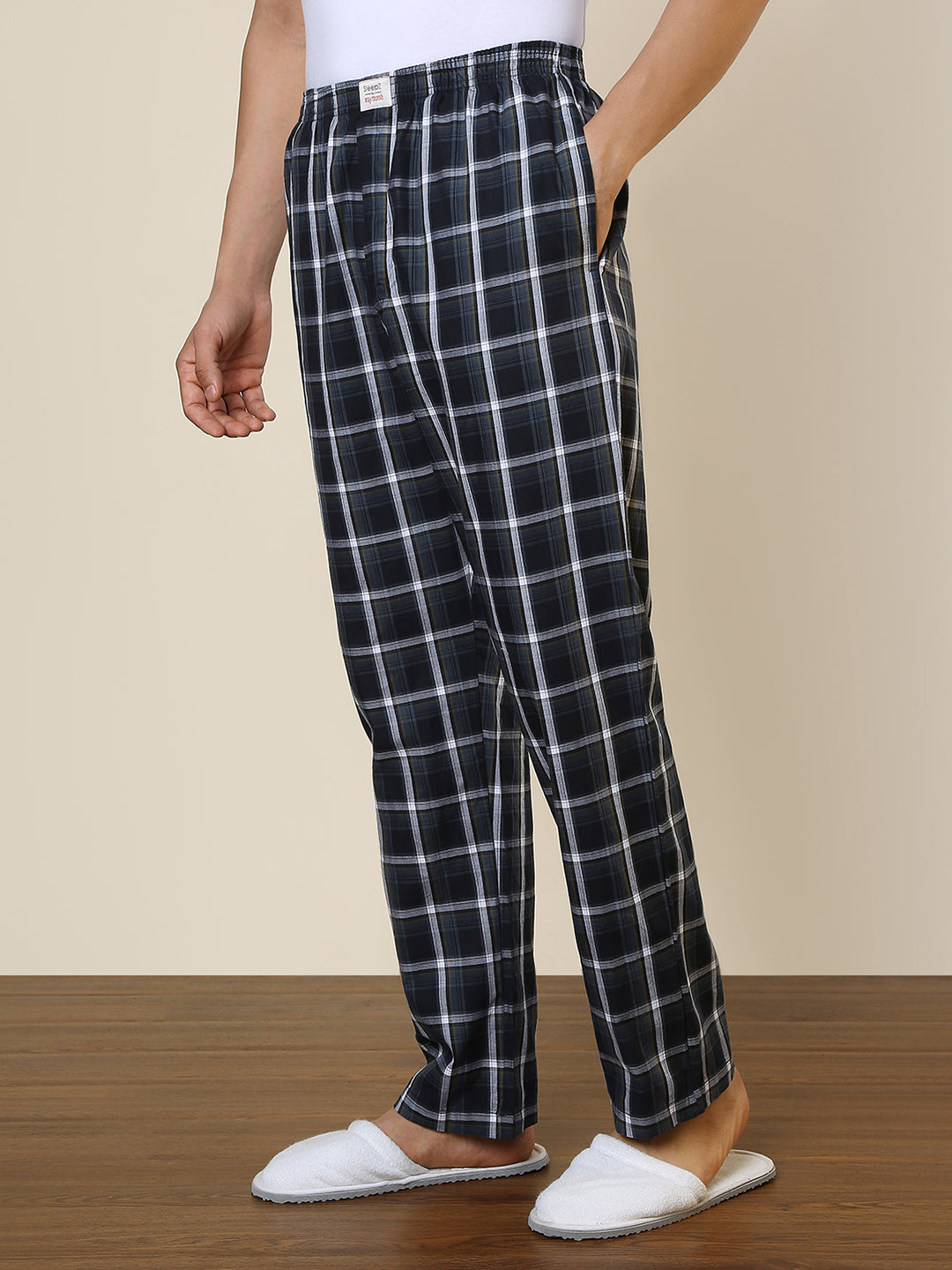 Sleepz Men Blue Regular Fit Checks Pyjama
