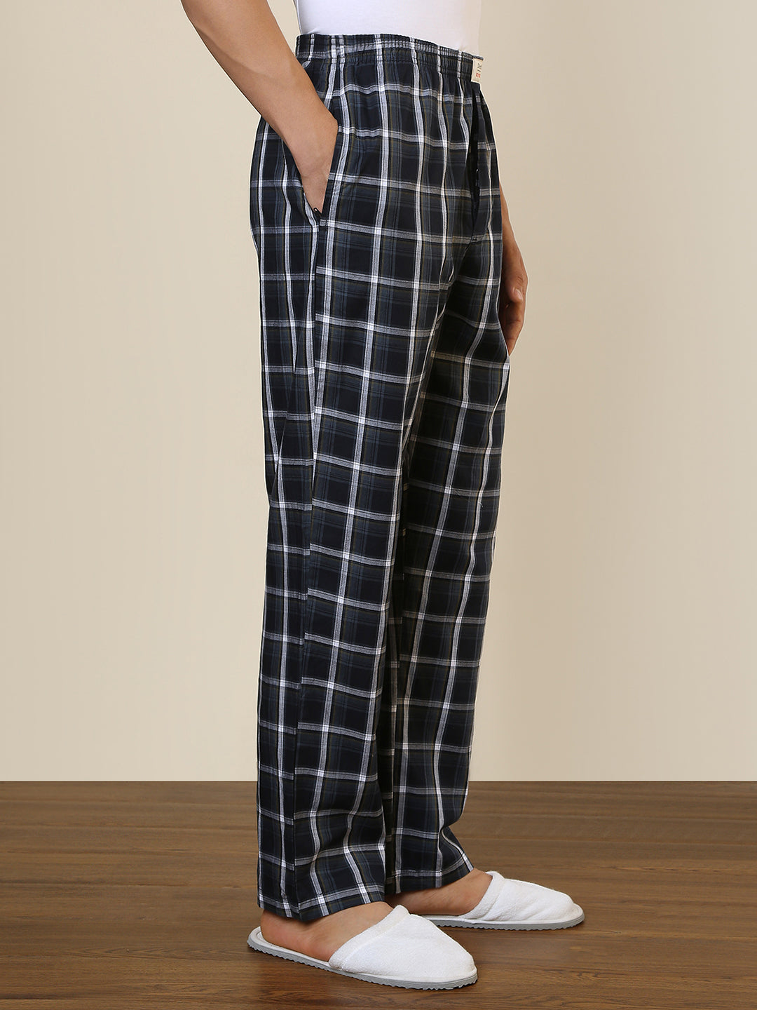 Sleepz Men Blue Regular Fit Checks Pyjama