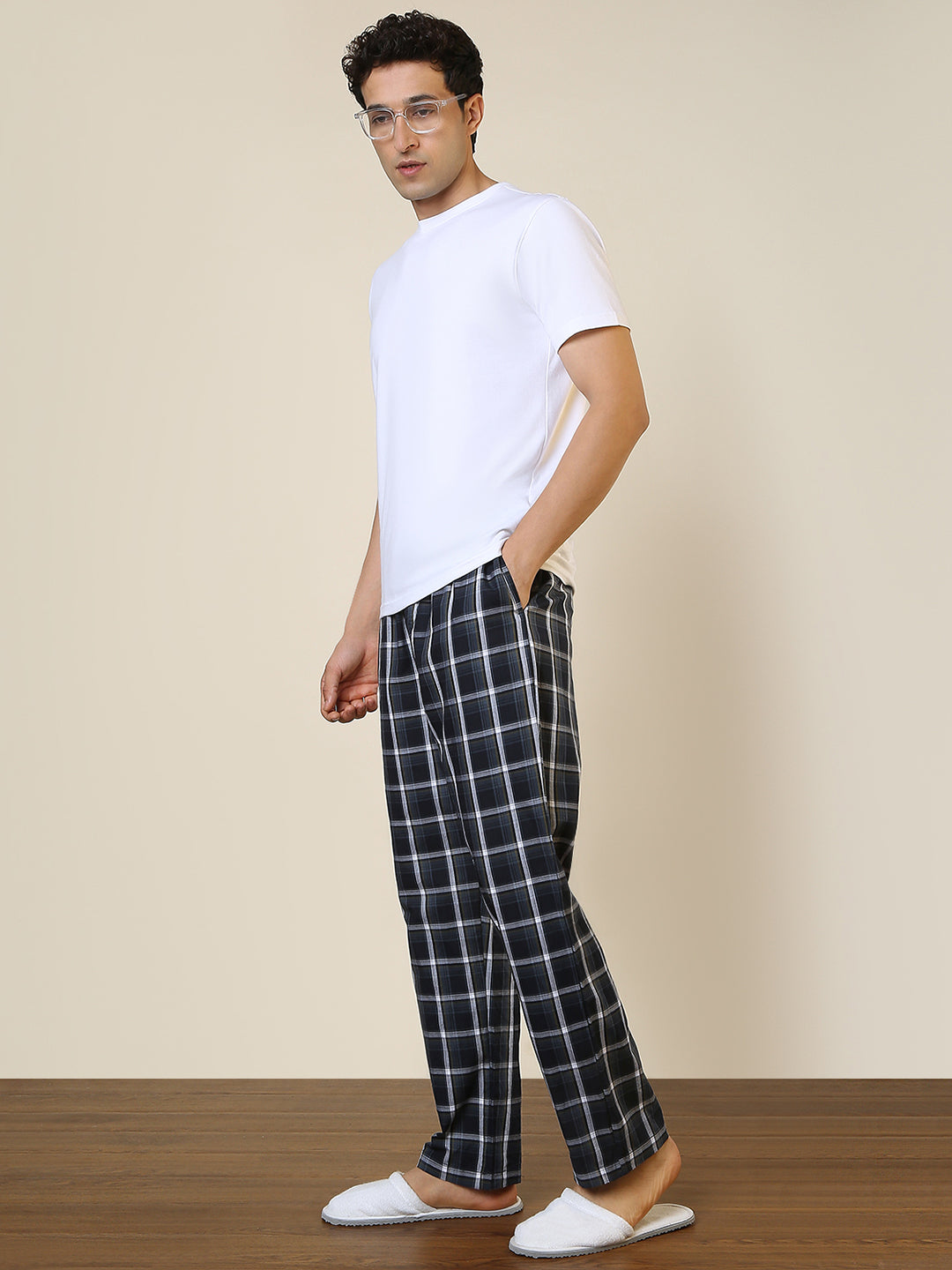 Sleepz Men Blue Regular Fit Checks Pyjama