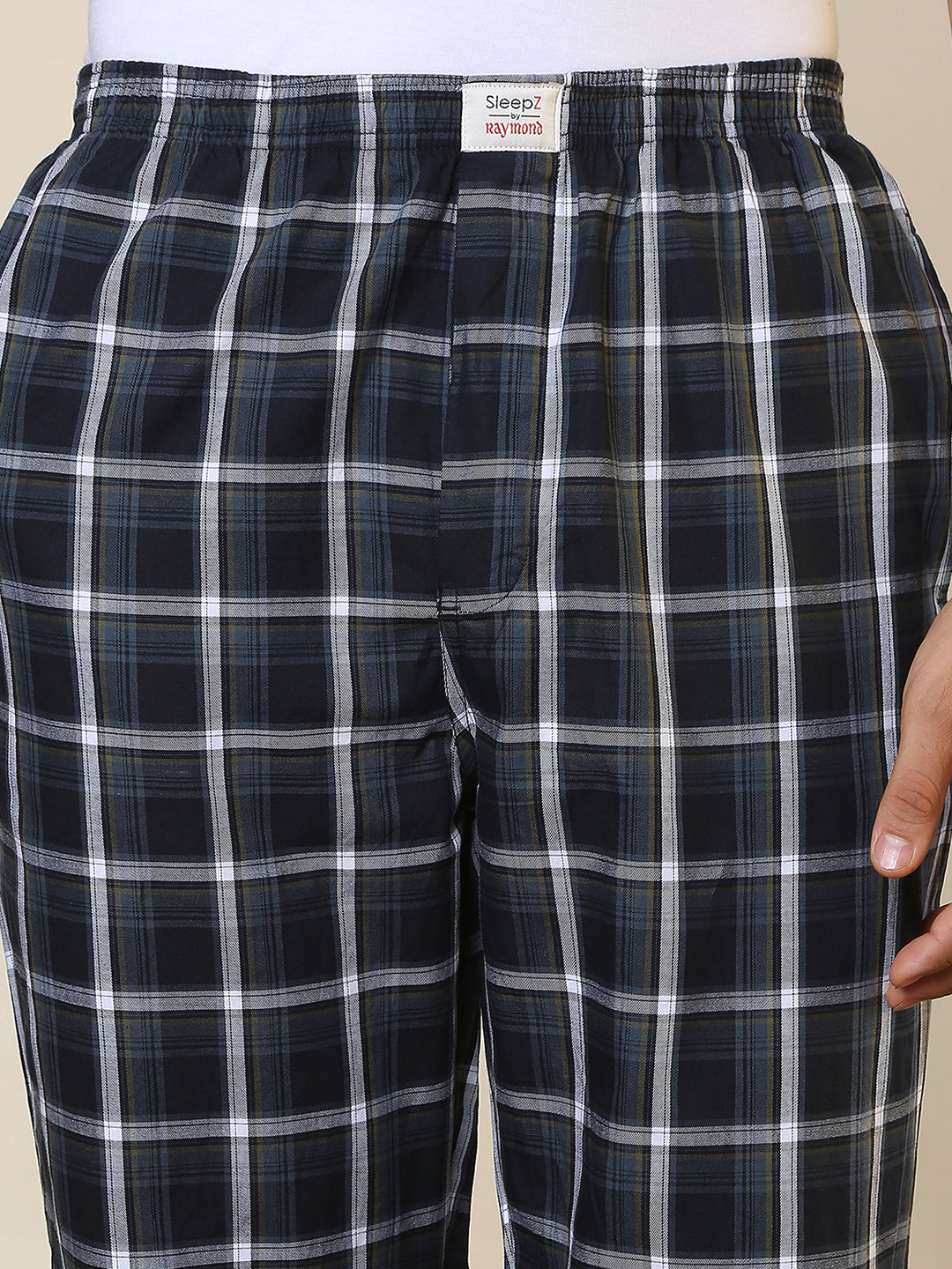 Sleepz Men Blue Regular Fit Checks Pyjama