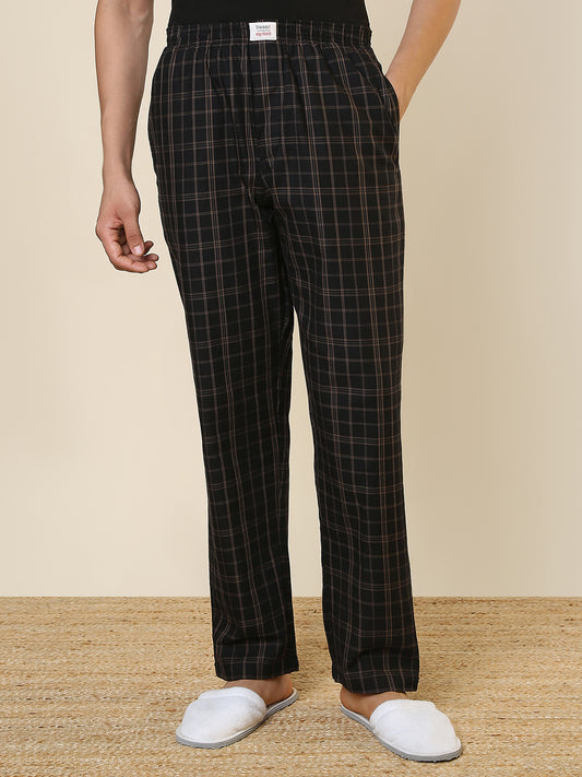 Sleepz Men Black Checks Regular Fit Cotton Pyjama