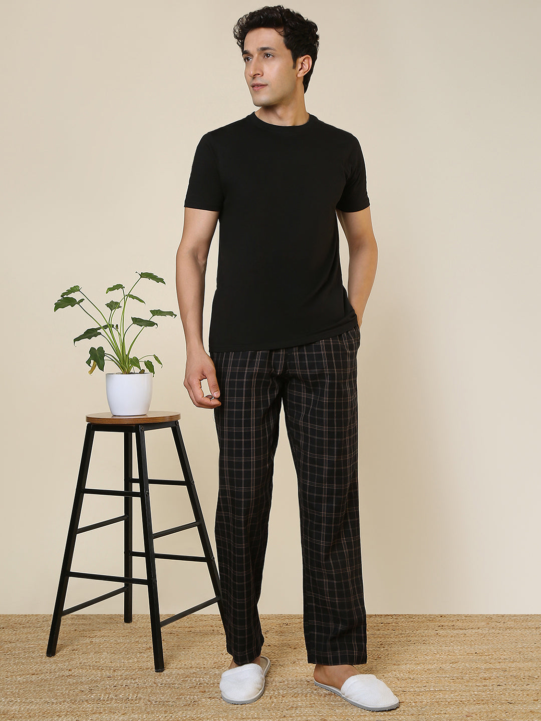 Sleepz Men Black Regular Fit Checks Pyjama