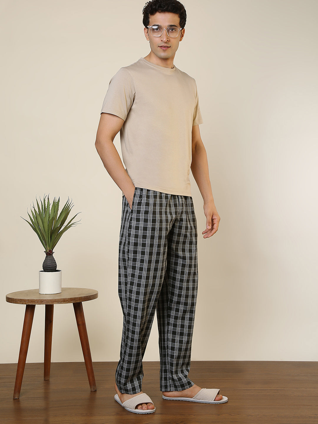 Sleepz Men Green Regular Fit Checks Pyjama