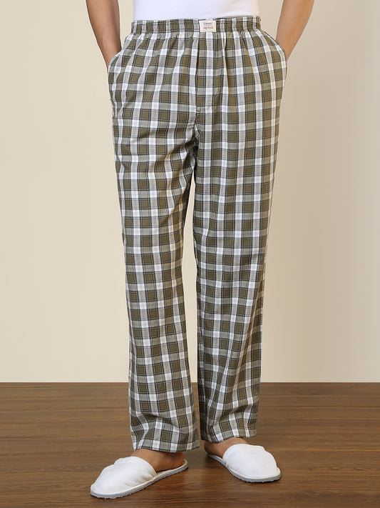 Sleepz Men Green Checks Regular Fit Cotton Pyjama