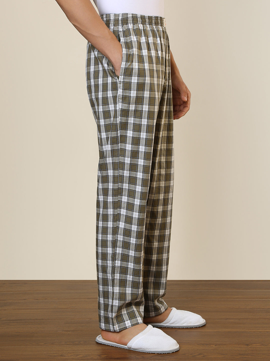 Sleepz Men Green Regular Fit Checks Pyjama