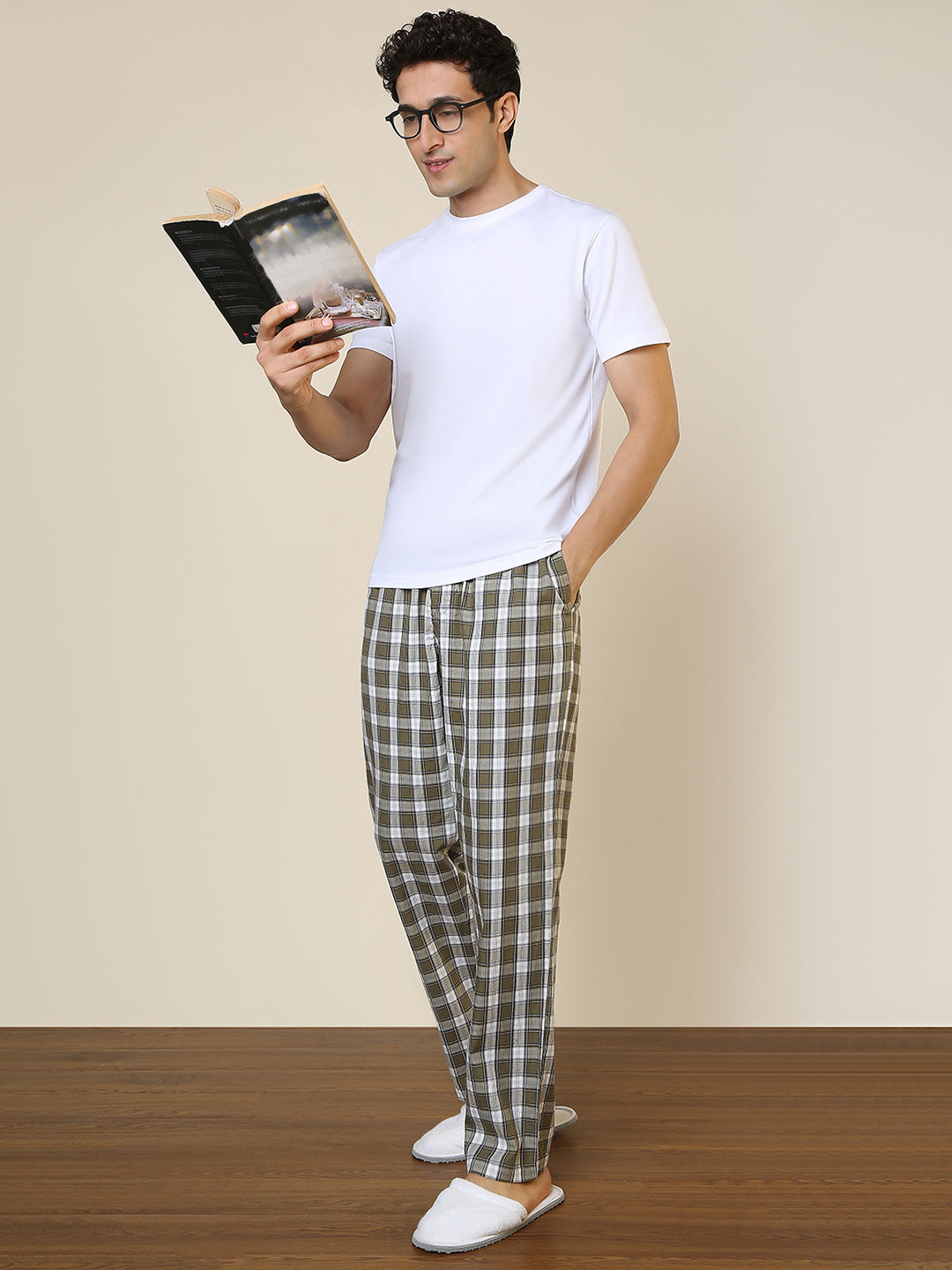 Sleepz Men Green Regular Fit Checks Pyjama