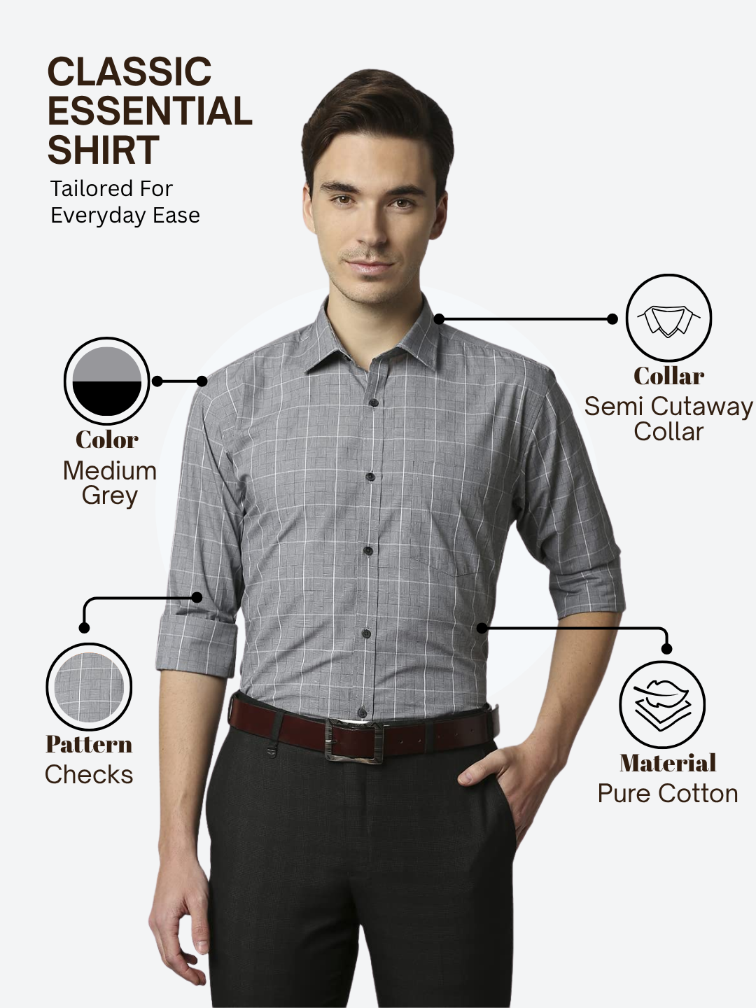 Park Avenue Men Grey Slim Fit Checks Formal Shirt