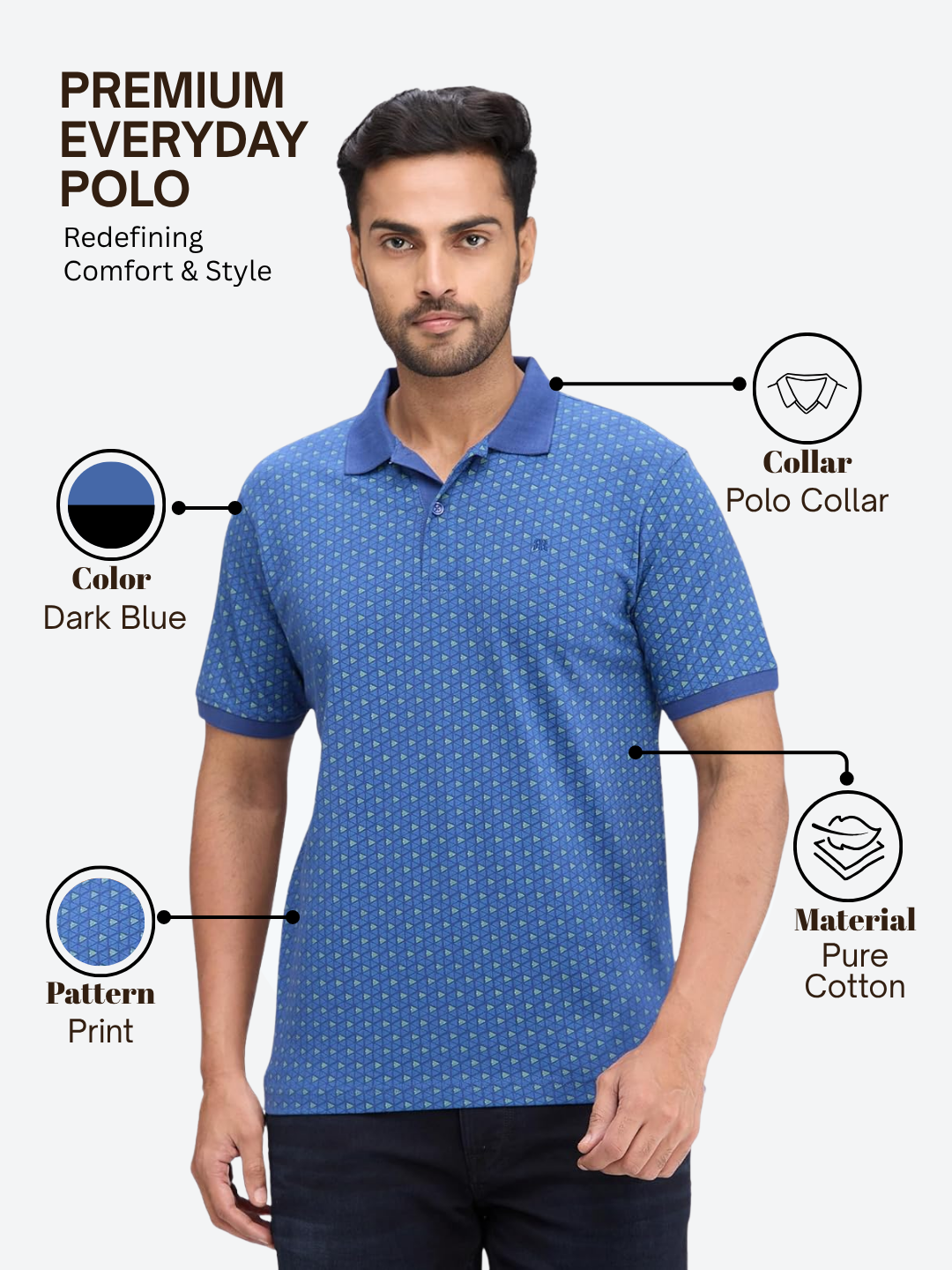 Raymond Blue Print Modern Fit Half Sleeve Cotton T-Shirt