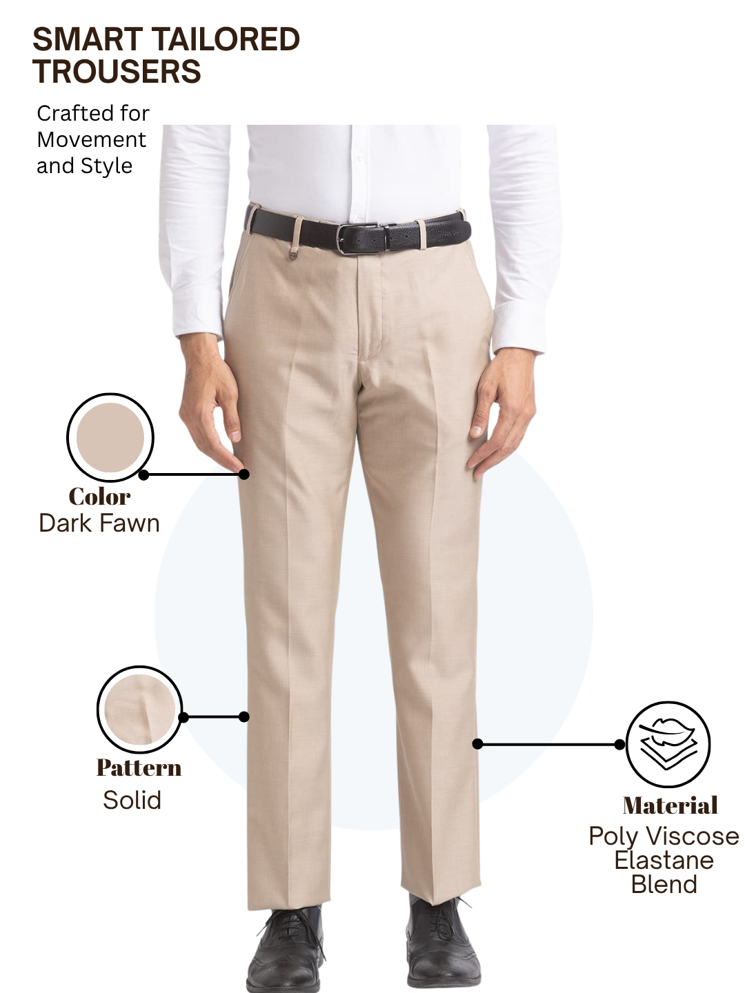 Park Avenue Men Fawn Smart Fit Solid Trouser
