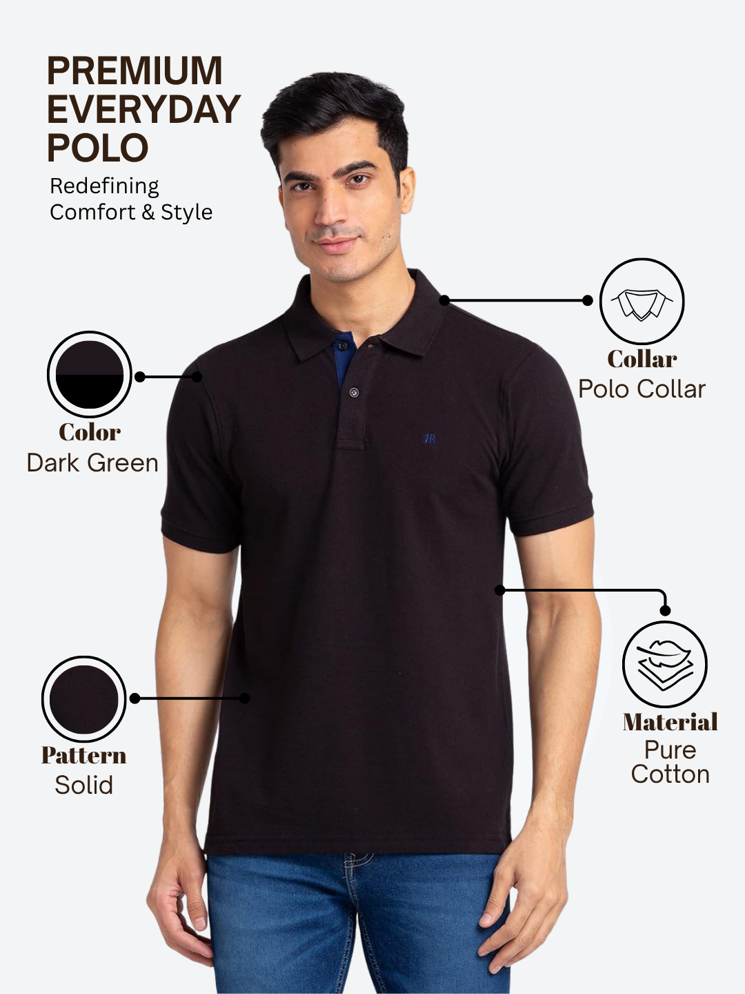 Raymond Men Blue Modern Fit Solid Polo Neck Collar T-Shirt