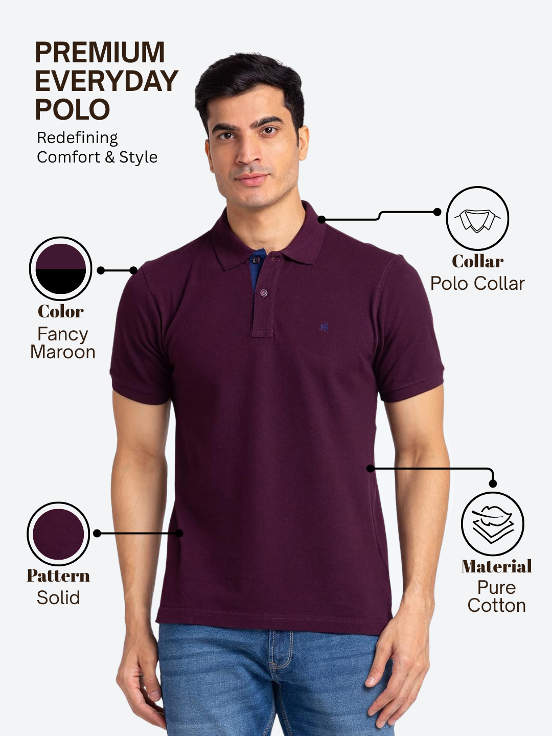 Raymond Men Maroon Modern Fit Solid Polo Neck Collar T-Shirt