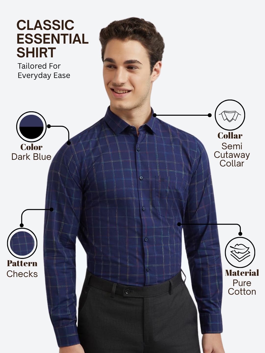 Raymond Men Blue Contemporary Fit Checks Casual Shirt