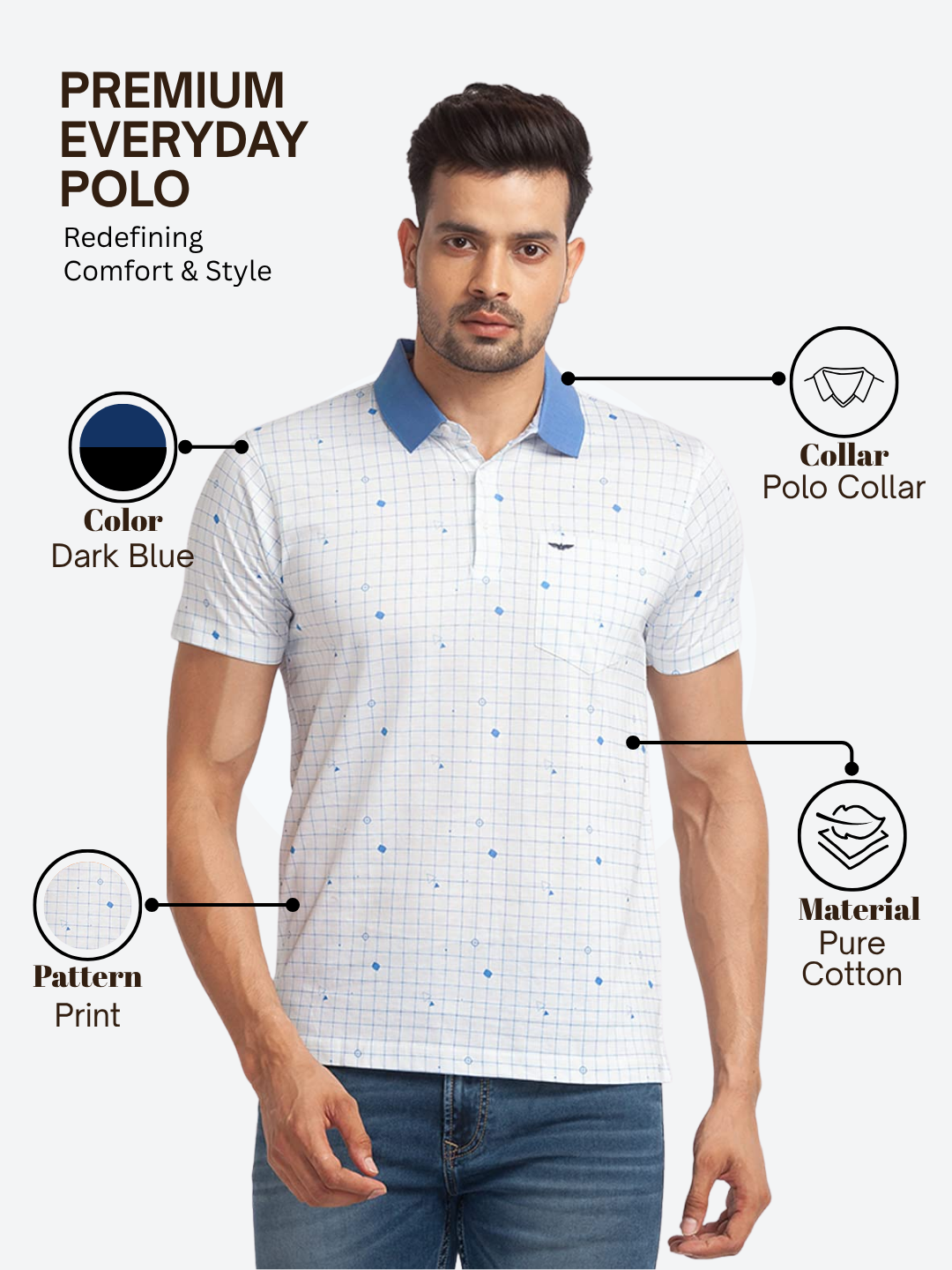 Park Avenue Men Blue Slim Fit Printed Polo Neck Collar T-Shirt