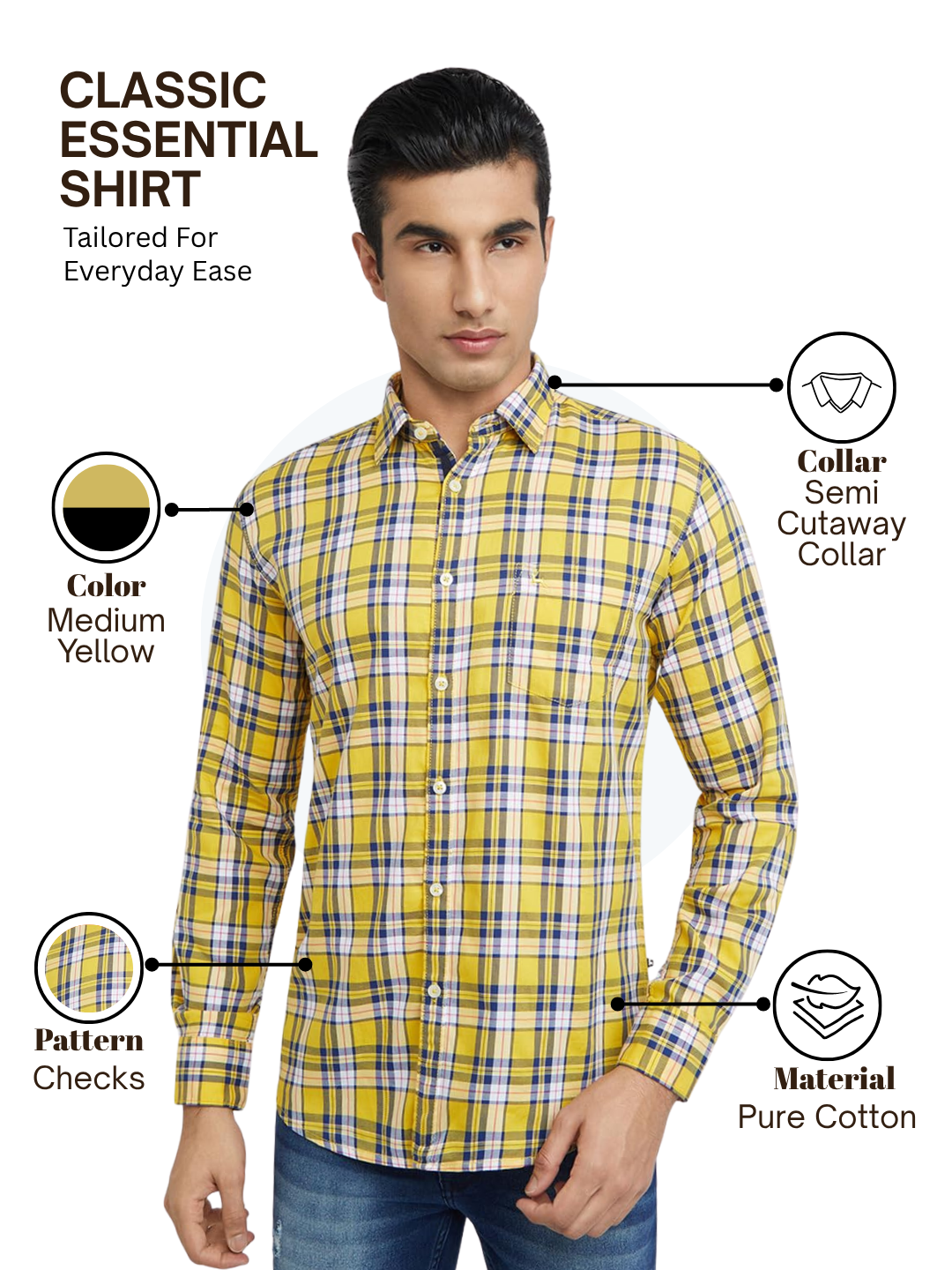 Parx Men Yellow Slim Fit Checks Casual Shirt