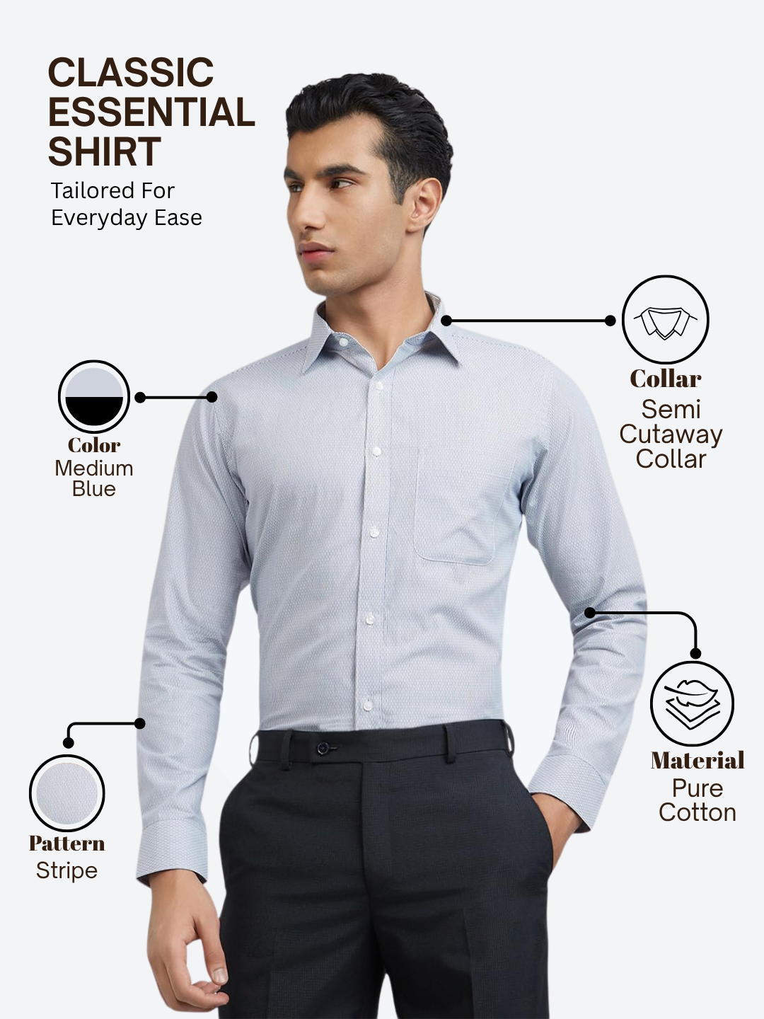 Raymond Men Blue Slim Fit Stripe Formal Shirt