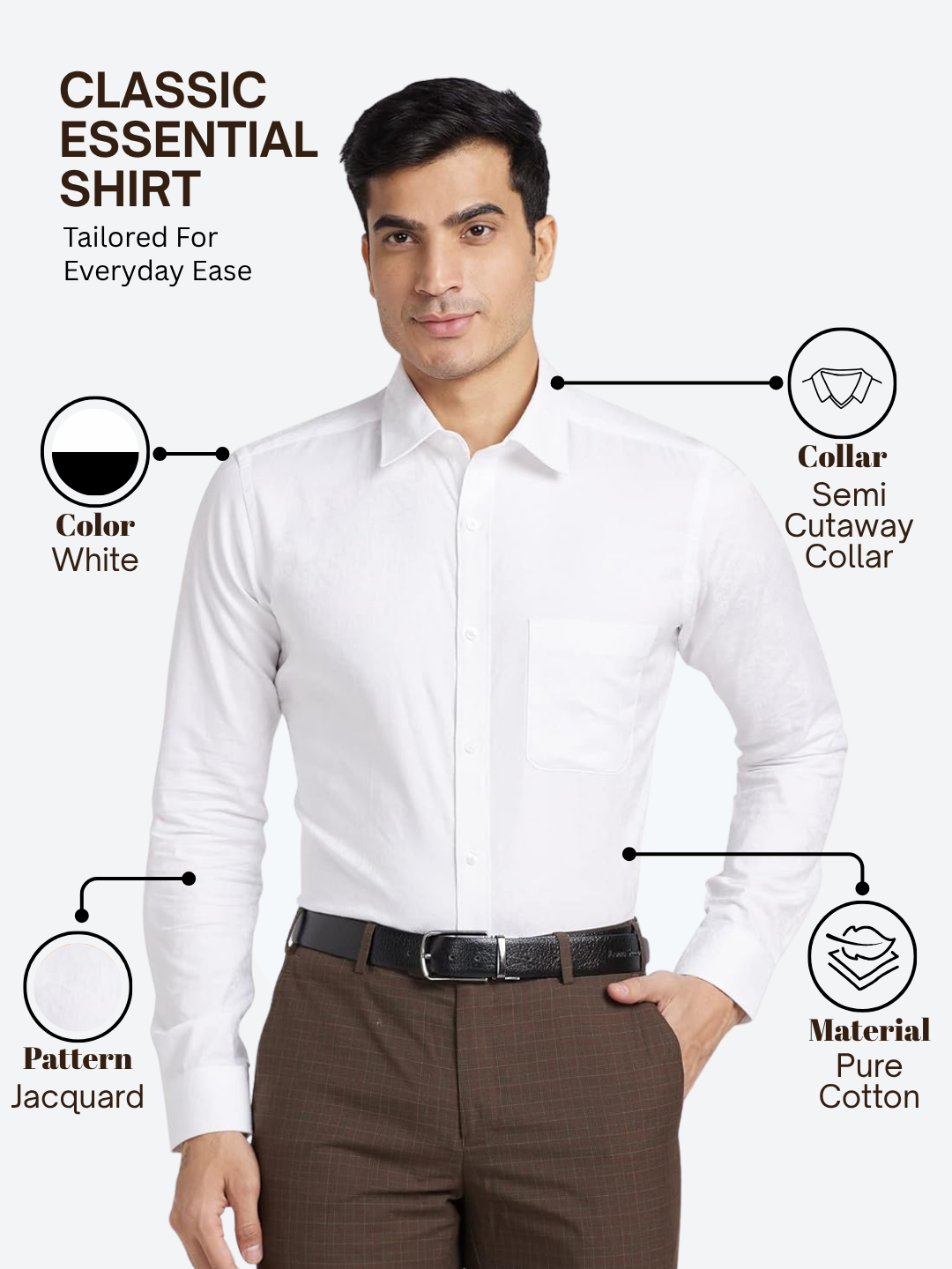 Raymond Men White Slim Fit Jacquard Formal Shirt