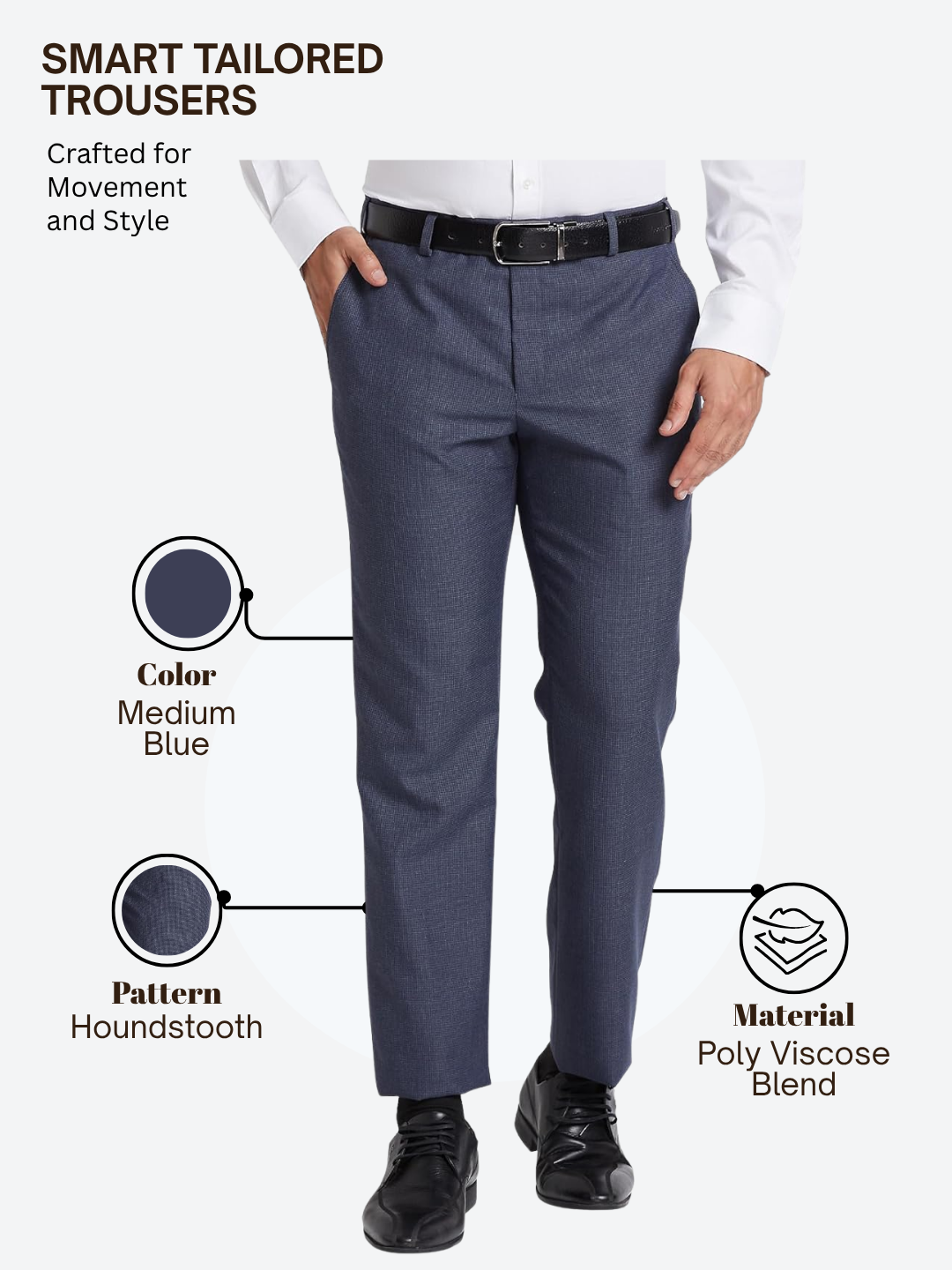 Park Avenue Men Blue Smart Fit Houndstooth Trouser