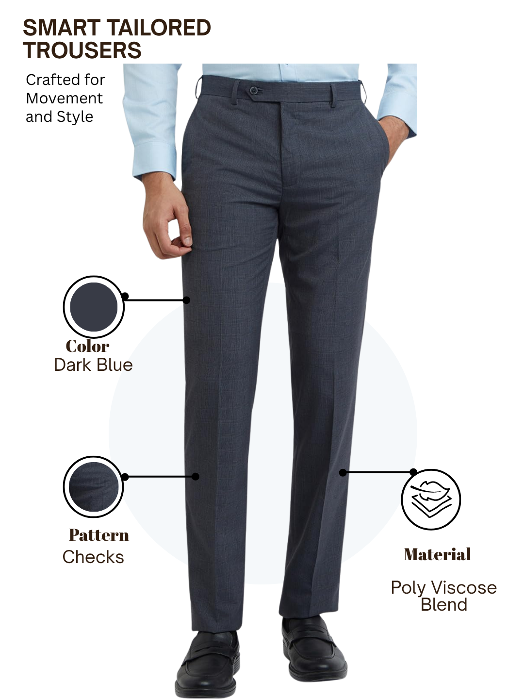 Raymond Men Blue Contemporary Fit Checks Trouser
