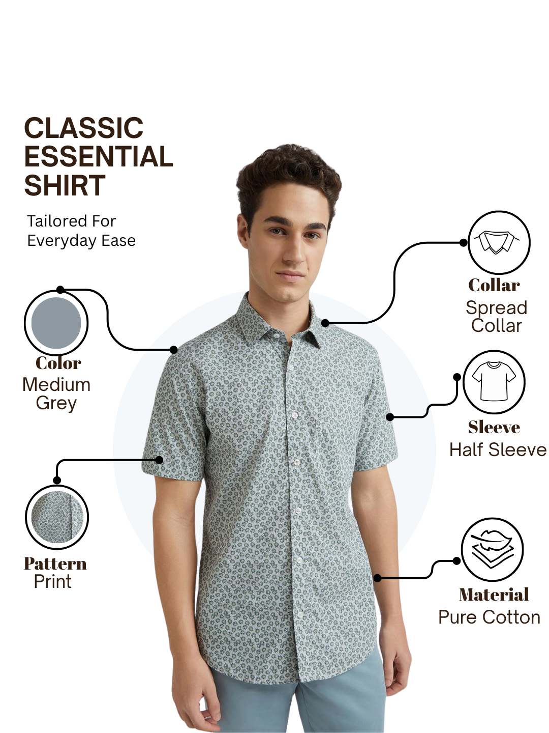 Colorplus Men Grey Tailored Fit Printed Casual Shirt