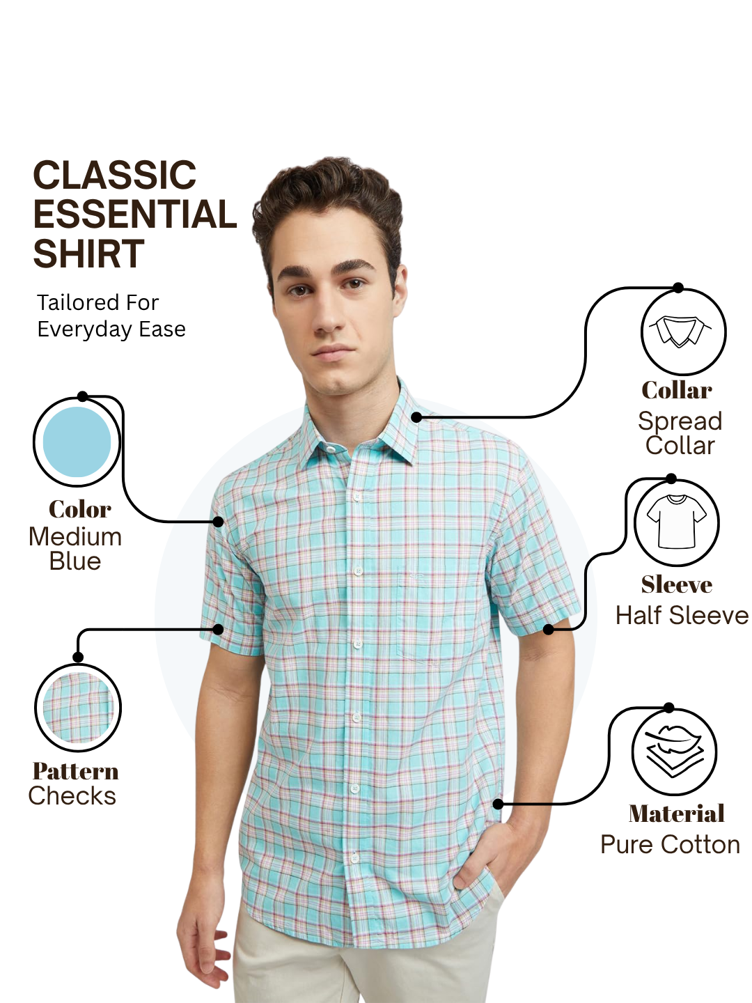 Colorplus Men Blue Tailored Fit Checks Casual Shirt