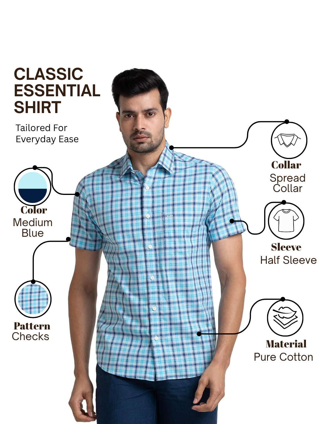 Colorplus Men Blue Tailored Fit Checks Casual Shirt
