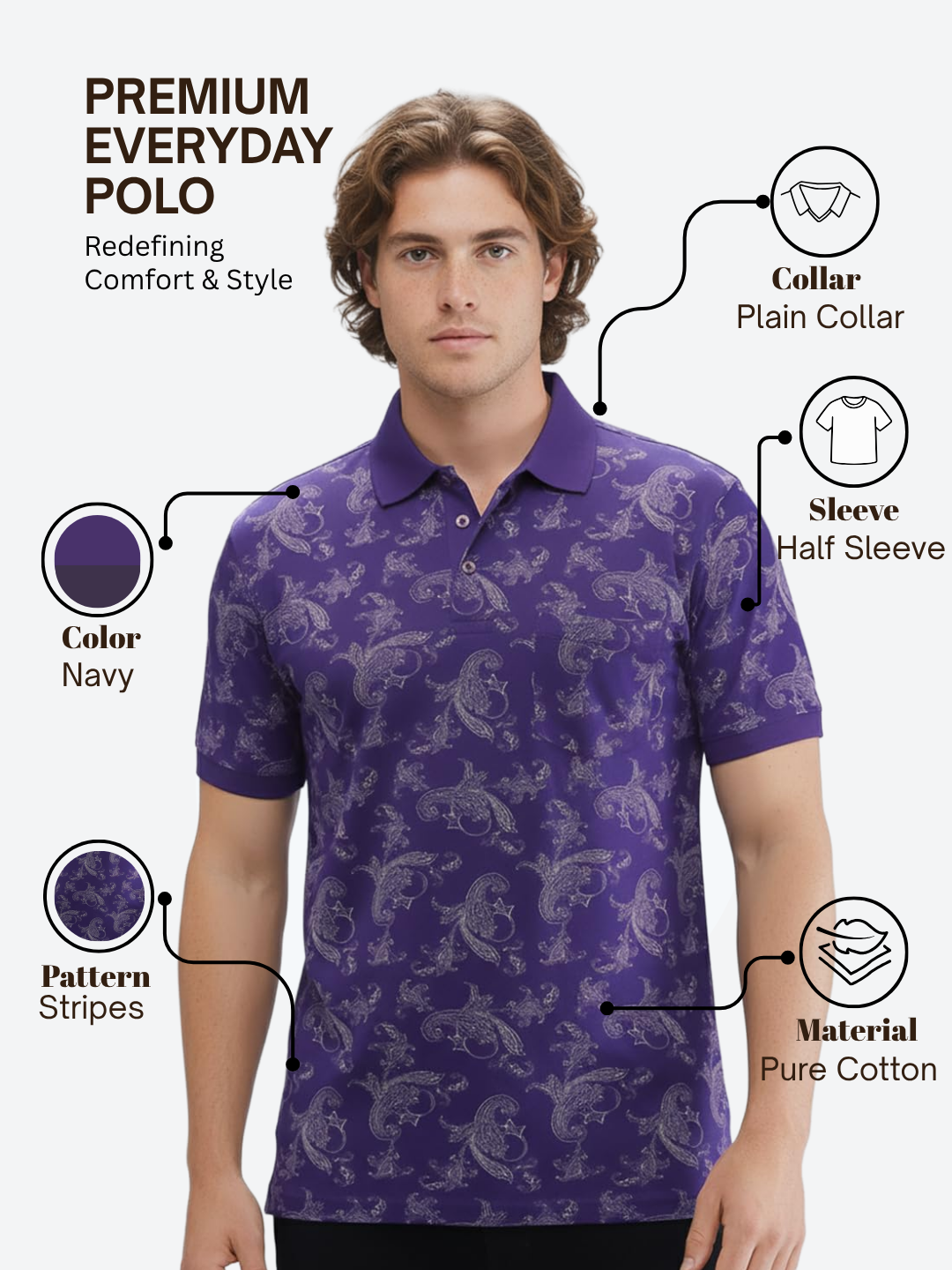 Colorplus Men Blue Regular Fit Printed Polo Neck Collar T-Shirt