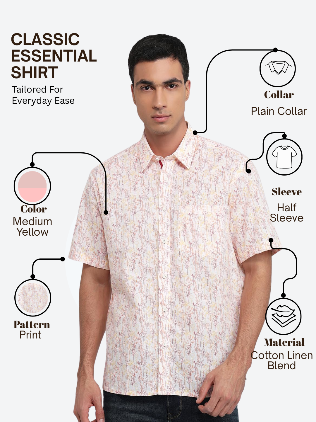Colorplus Men Yellow Comfort Fit Printed Casual Shirt