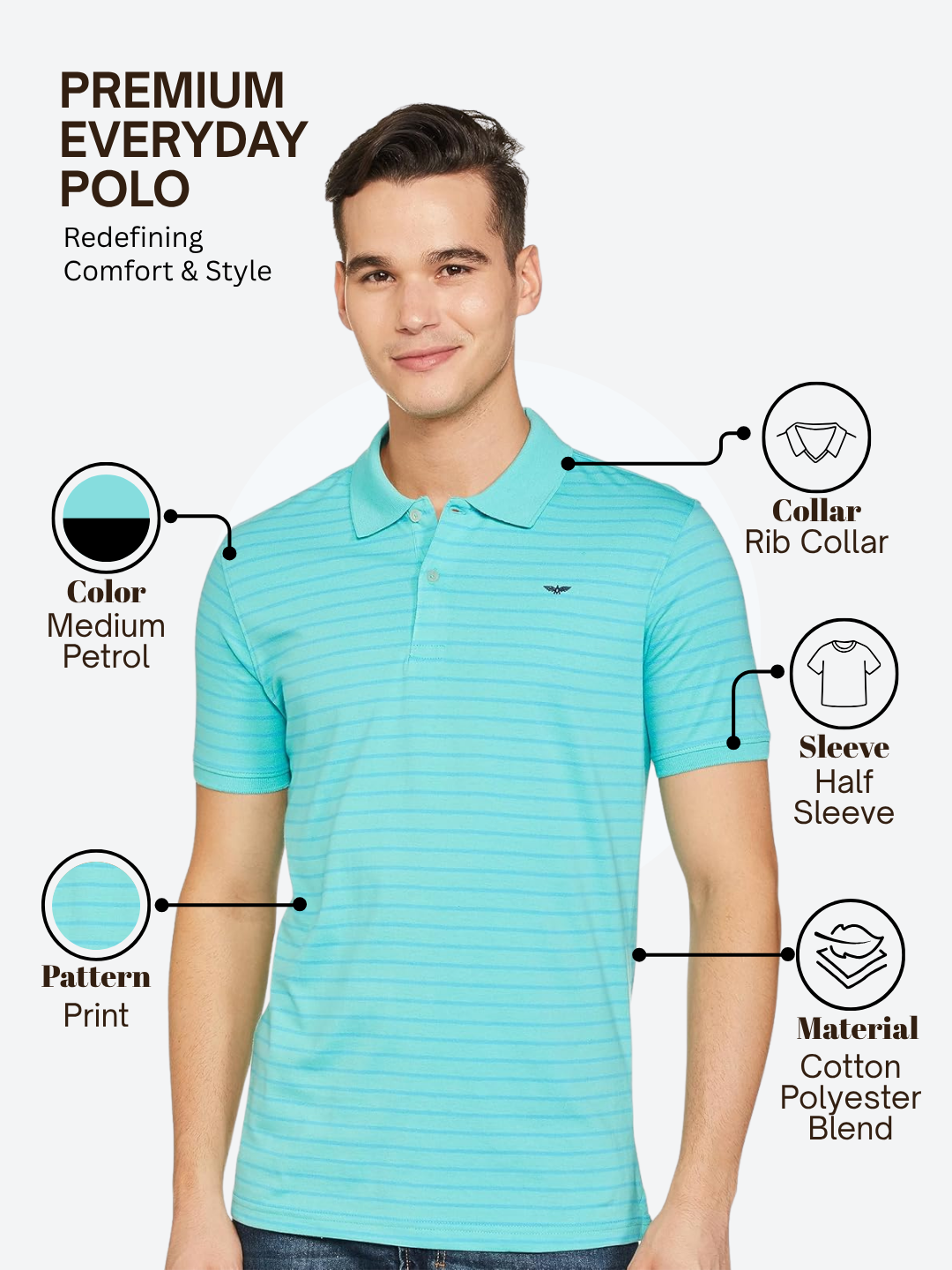 Park Avenue Men Petrol Slim Fit Printed Polo Neck Collar T-Shirt