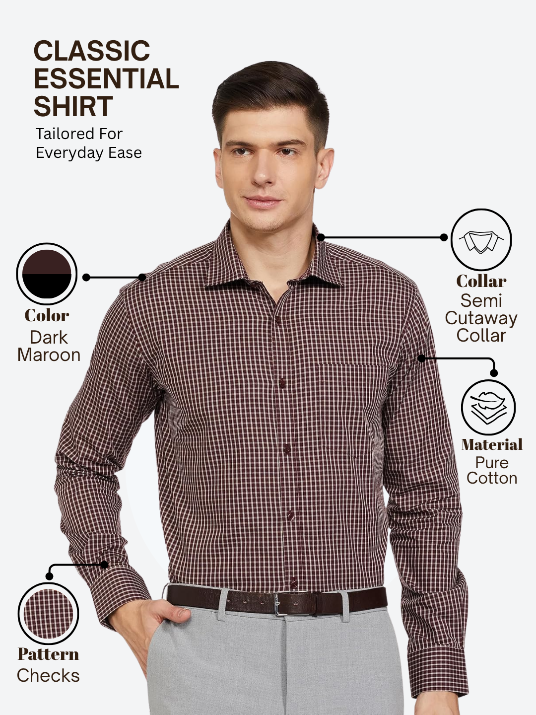 Park Avenue Men Maroon Slim Fit Checks Formal Shirt