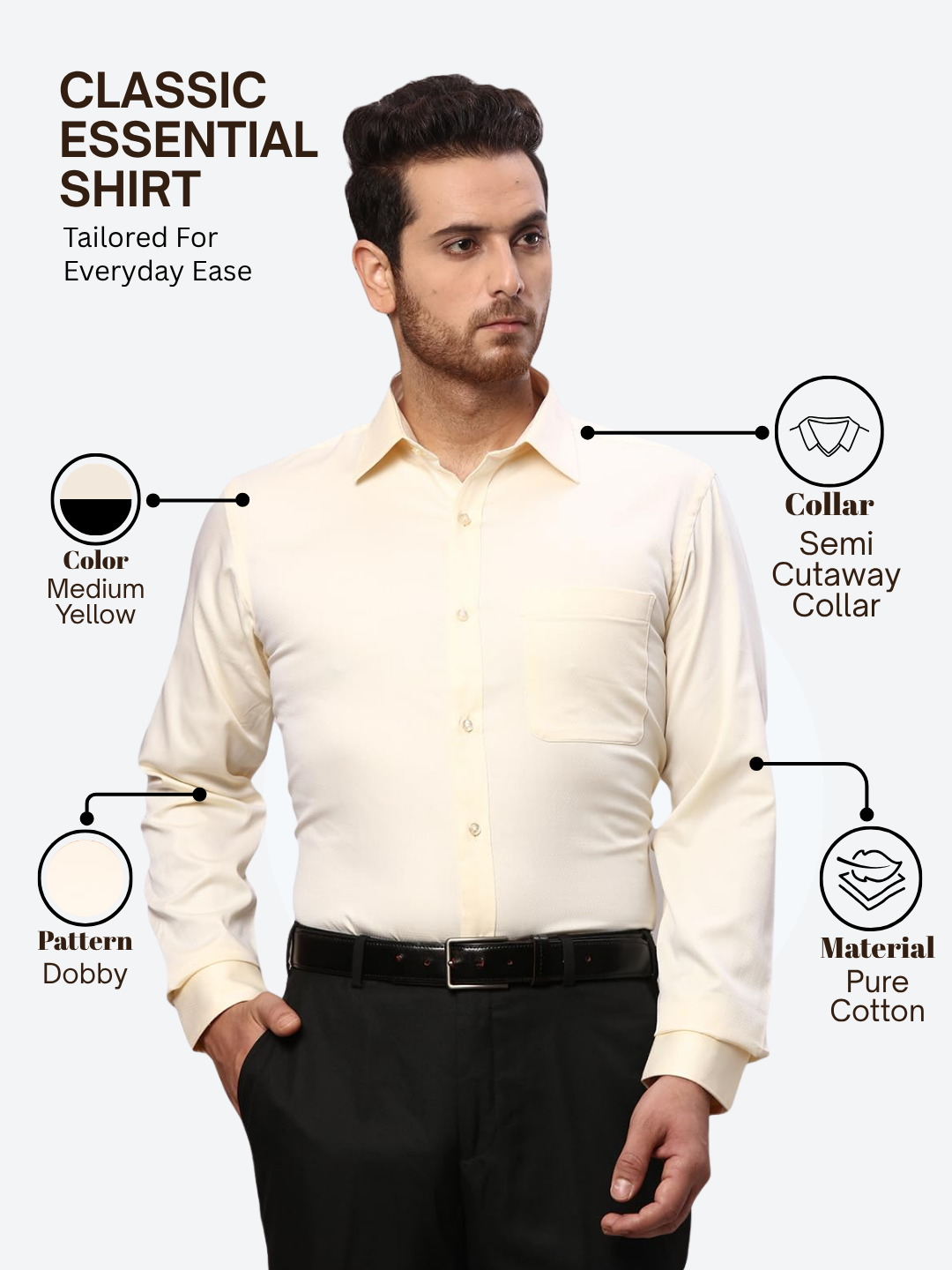 Raymond Men Yellow Slim Fit Dobby Formal Shirt
