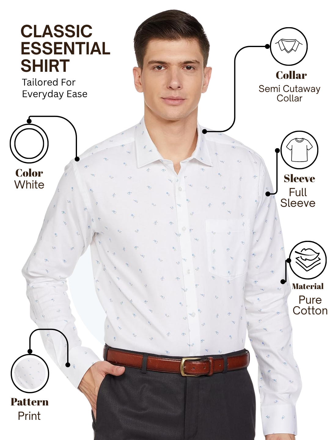 Park Avenue Men White Slim Fit Printed Formal Shirt