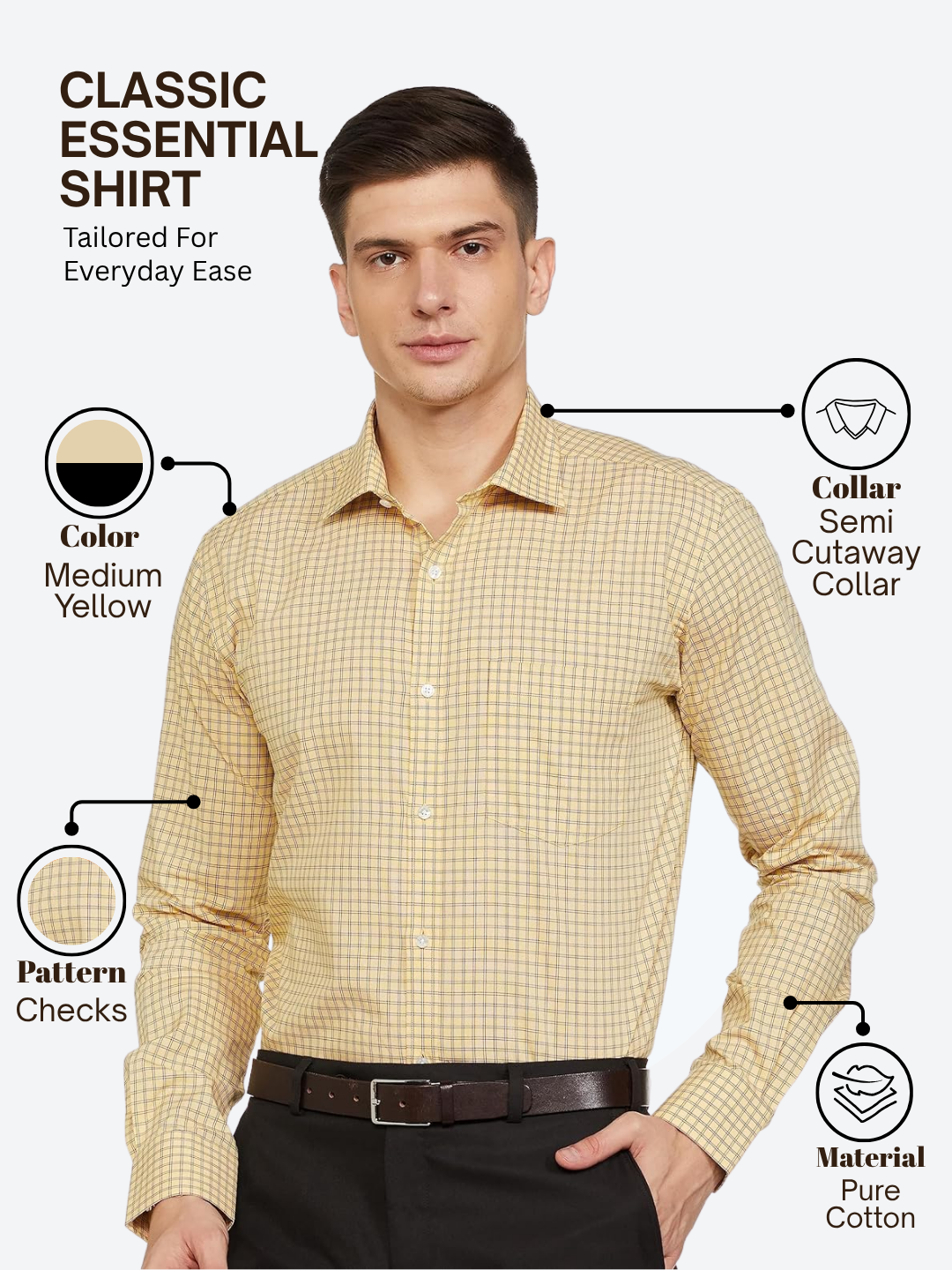 Park Avenue Men Yellow Slim Fit Checks Formal Shirt
