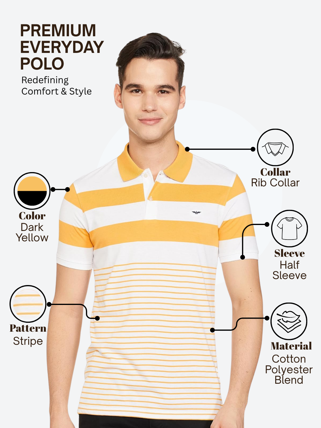 Park Avenue Men Yellow Slim Fit Stripe Polo Neck Collar T-Shirt