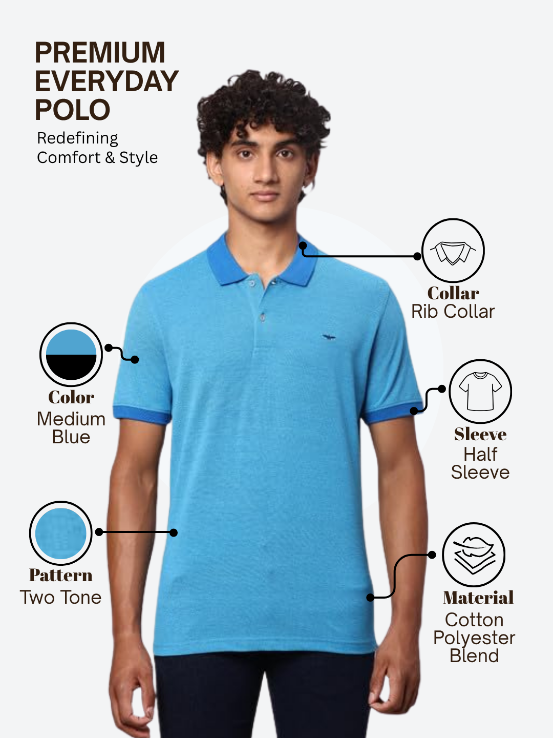 Park Avenue Men Blue Slim Fit Two Tone Polo Neck Collar T-Shirt