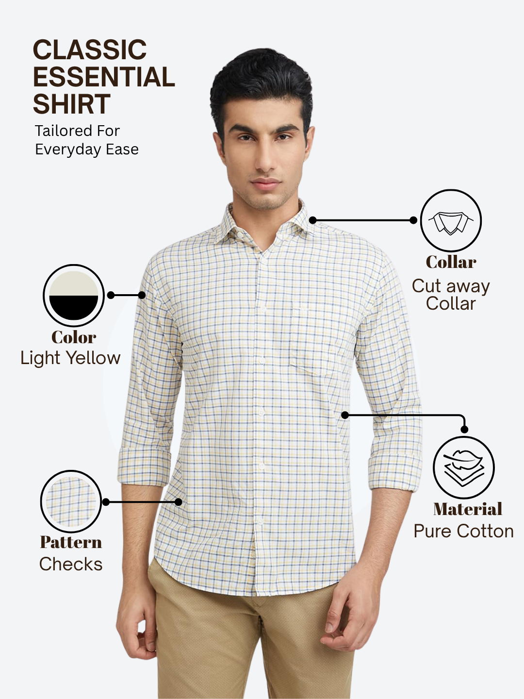 Park Avenue Men Yellow Slim Fit Checks Casual Shirt