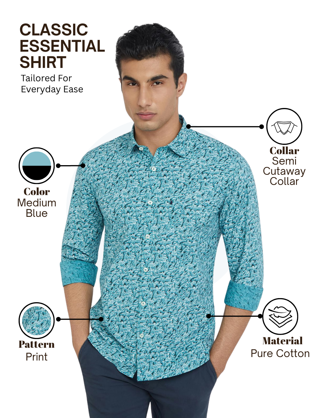 Parx Men Blue Slim Fit Printed Casual Shirt