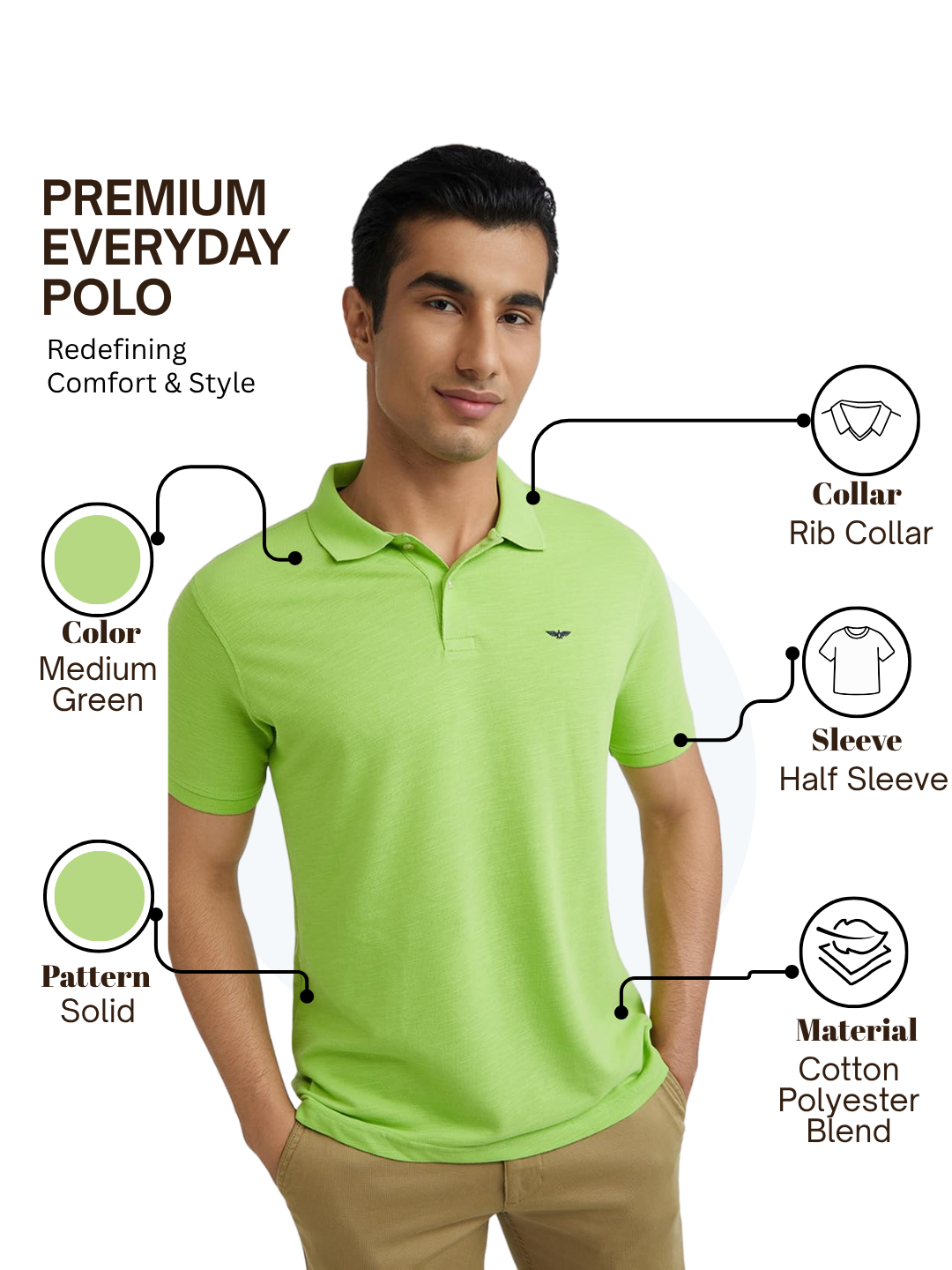 Park Avenue Men Green Slim Fit Solid Polo Neck Collar T-Shirt