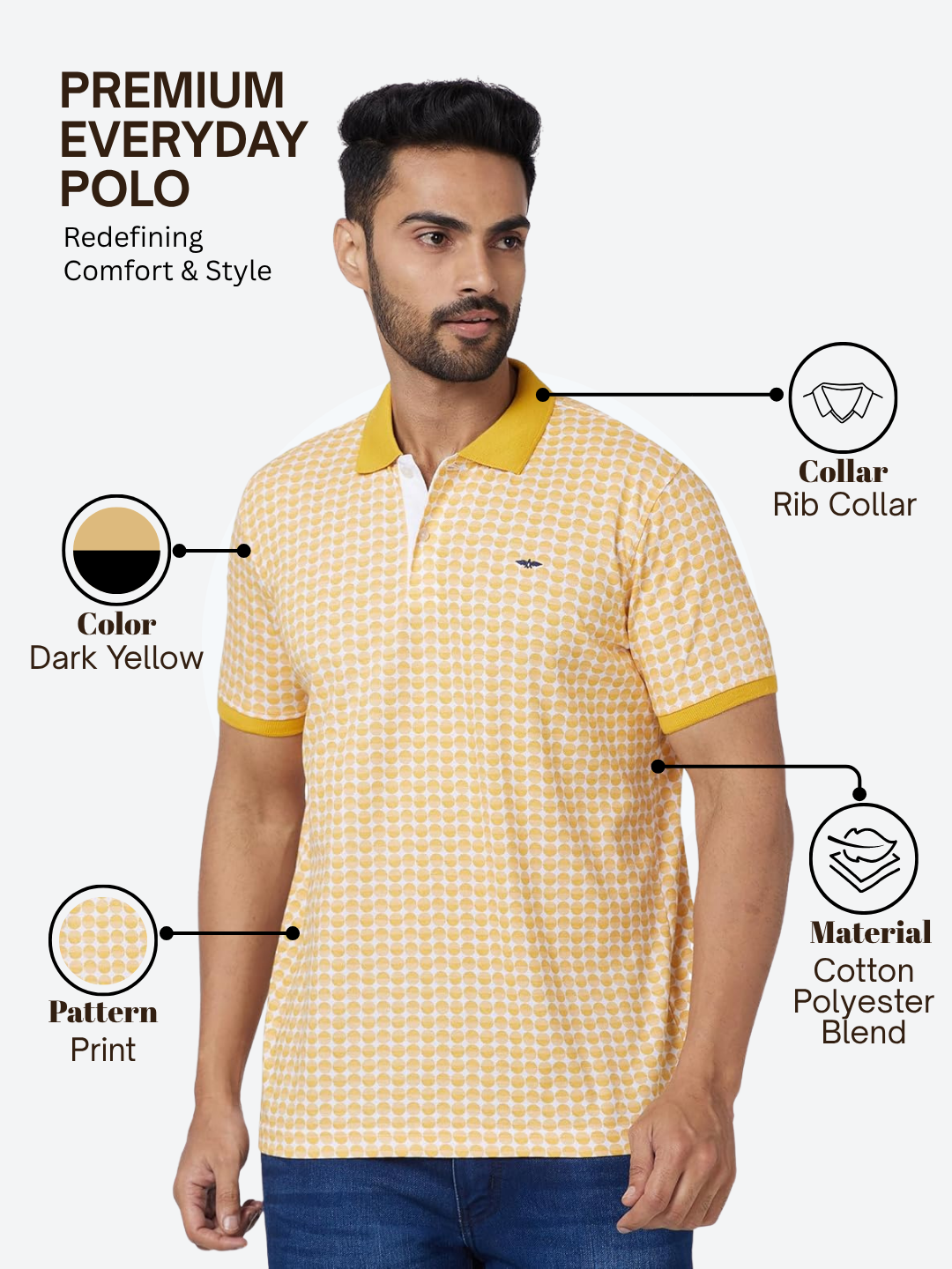Park Avenue Men Yellow Slim Fit Printed Polo Neck Collar T-Shirt