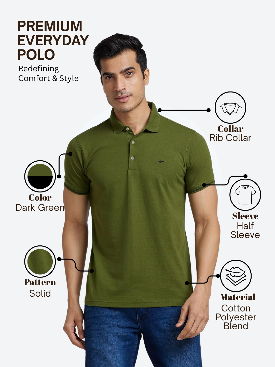 Park Avenue Men Green Slim Fit Solid Polo Neck Collar T-Shirt