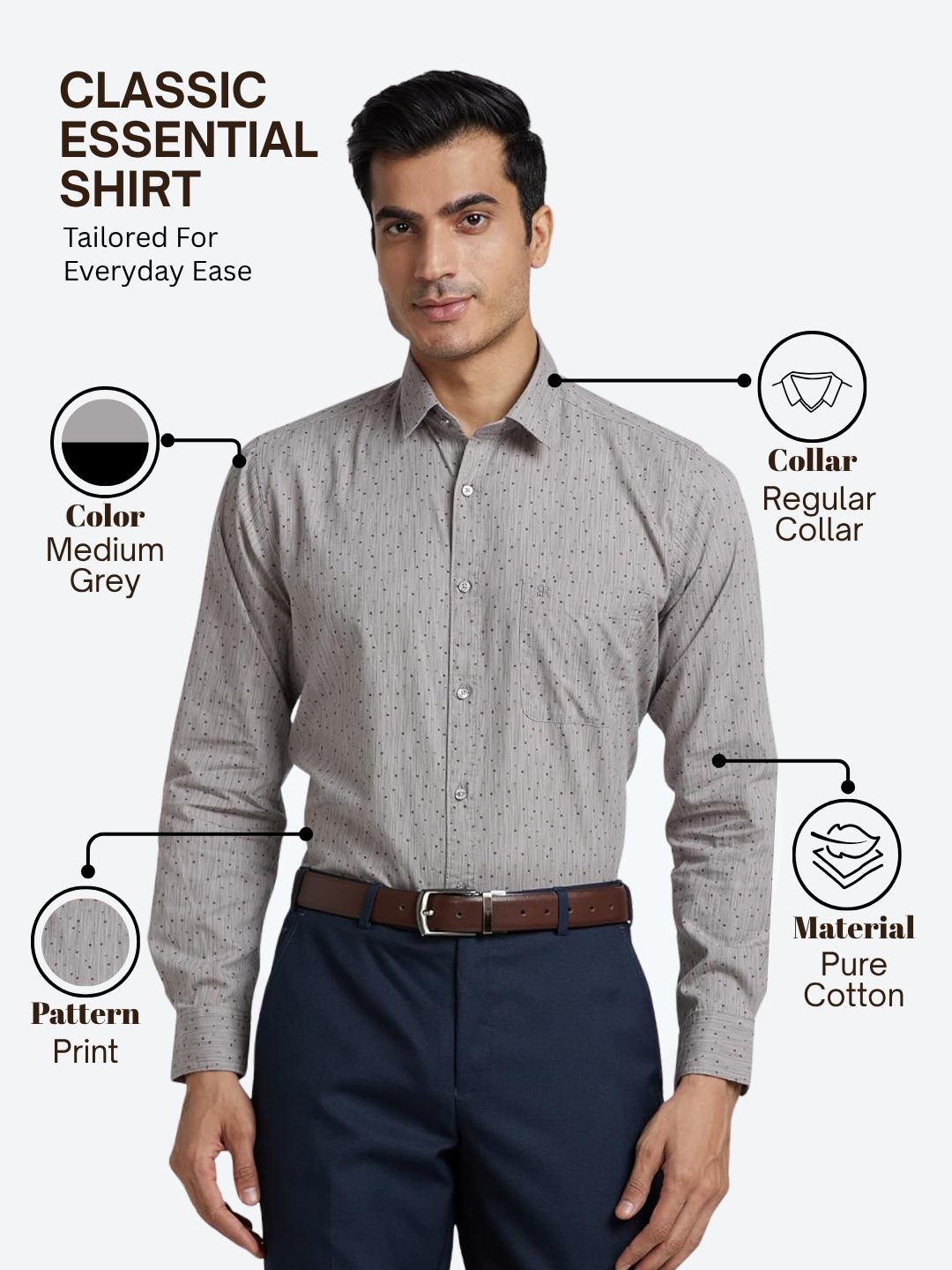 Raymond Men Grey Slim Fit Printed Casual Shirt
