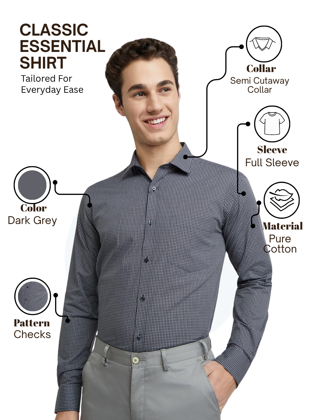Park Avenue Men Grey Slim Fit Checks Formal Shirt