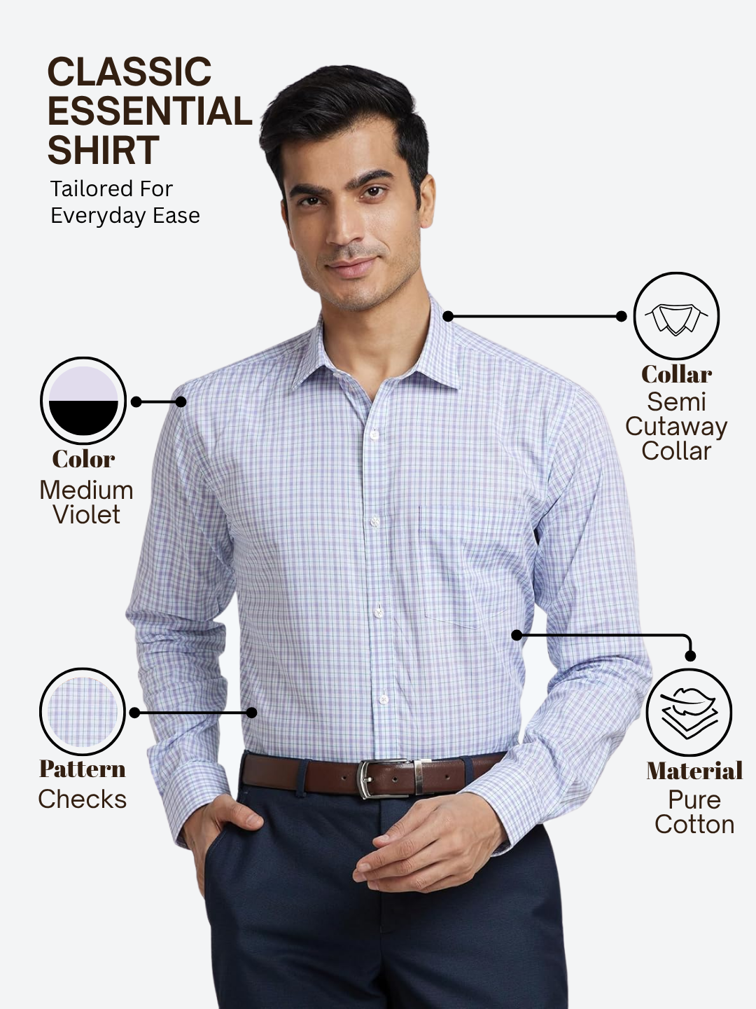 Park Avenue Men Violet Slim Fit Checks Formal Shirt