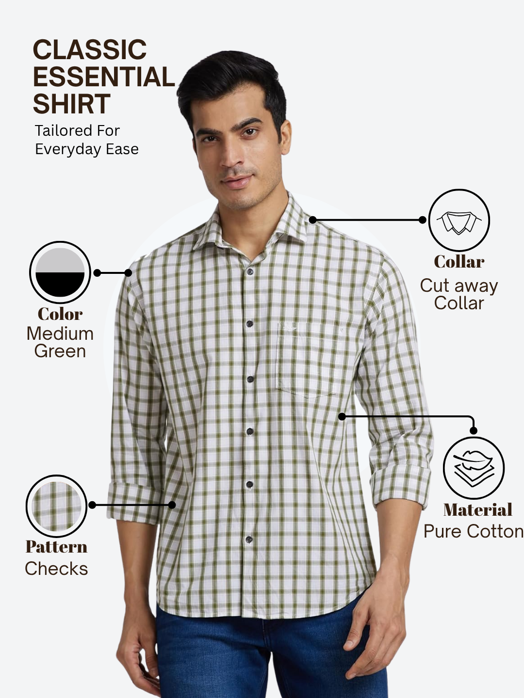 Park Avenue Men Green Slim Fit Checks Casual Shirt