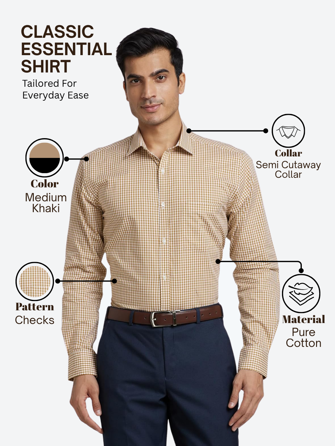 Park Avenue Men Khaki Slim Fit Checks Formal Shirt