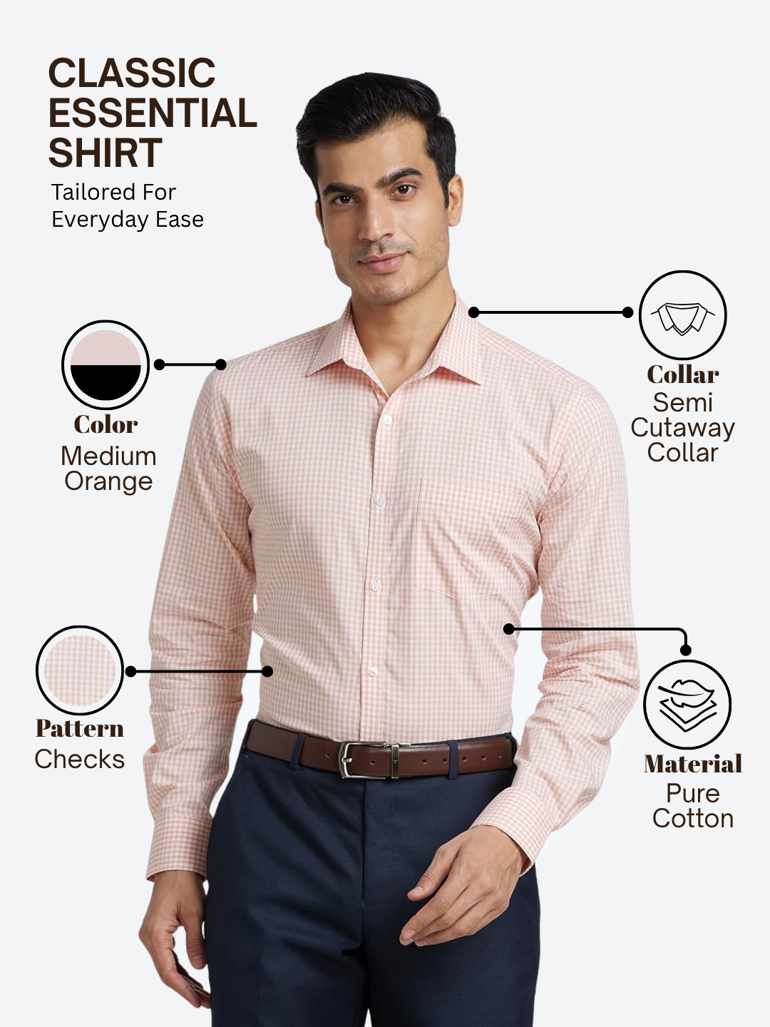 Park Avenue Men Orange Slim Fit Checks Formal Shirt