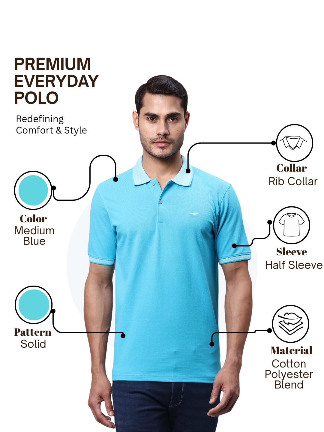 Park Avenue Men Blue Slim Fit Solid Polo Neck Collar T-Shirt